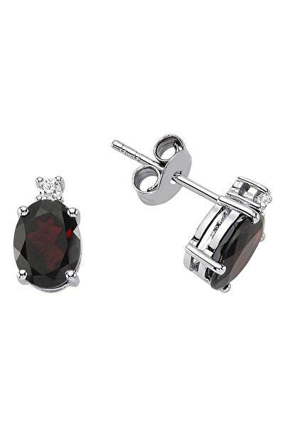 Sirius Pırlanta Pırlanta ve Oval Garnet Taşlı Küpe