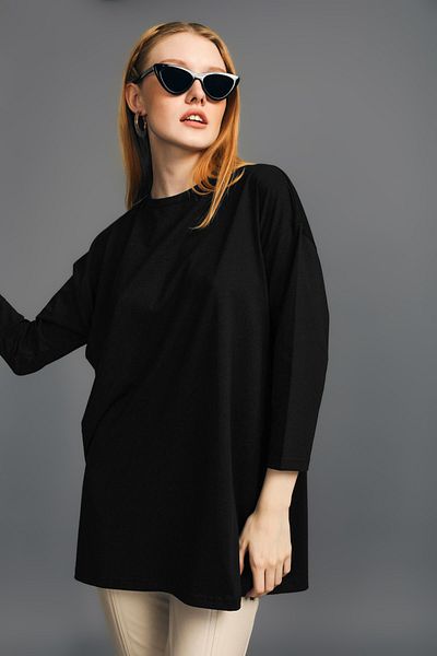 mirach Long Sleeve Black Knitted Tunic - Women's Hijab Modest Dress, Comfortable and Stylish Design