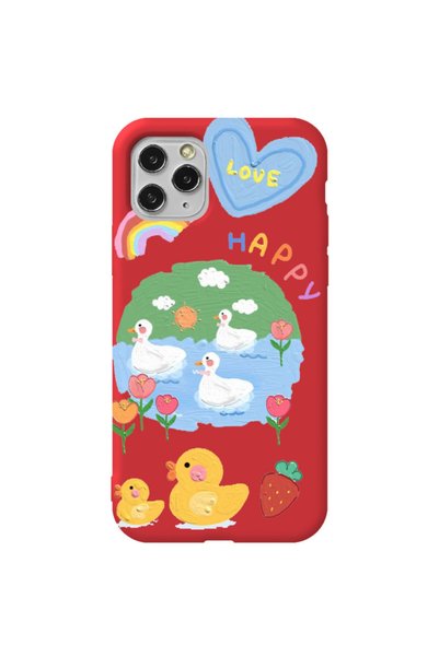 WANNA PROTECT iPhone 11 Pro Red Color Happy Velvet Patterned Silicone Phone Case