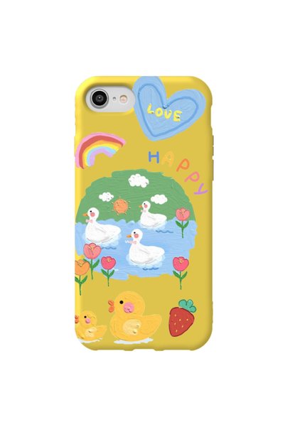 WANNA PROTECT iPhone 7 Yellow Color Happy Velvet Patterned Silicone Phone Case
