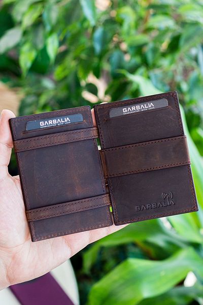 Garbalia Magic естествена кожа Rfid Blocker Unisex Magician Кафяв портфейл с притежател на карти