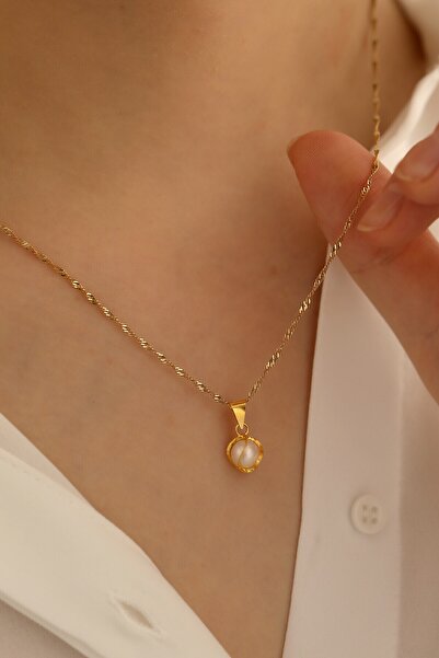 MİLET KUYUMCULUK 14 Ayar Altın Inci Kafesli Singapur Zincir Kolye