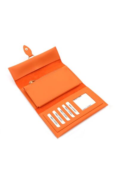 Womancraft Kadın Cüzdan Yumuşak Derili Tokalı Turuncu Kadın Cüzdan Aksesuar