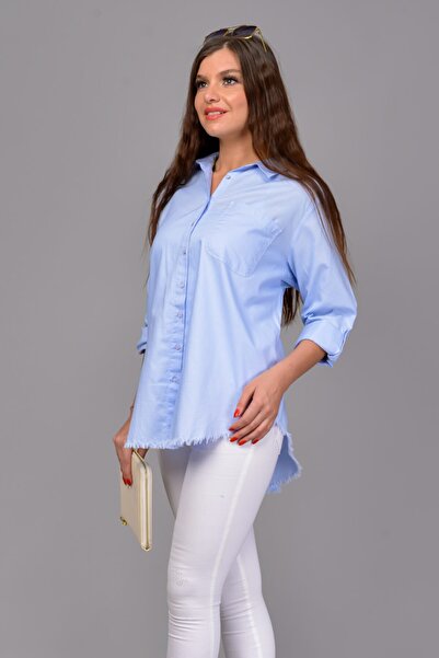 TUSSE Cămașă albastră din bumbac oversize pentru femei