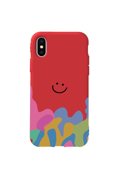 WANNA PROTECT iPhone XS Max Red Color Pattern Smiley Velvet Patterned Silicon...