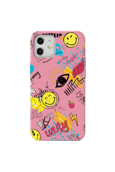 WANNA PROTECT iPhone 12 Pink Color Hope Velvet Patterned Silicone Phone Case