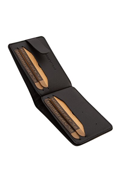 Flapp Hakiki Deri Desenli Siyah Cüzdan Kartlık