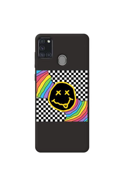 WANNA PROTECT Samsung A21 S Black Color Rainbow Face Velvet Patterned Silicon...
