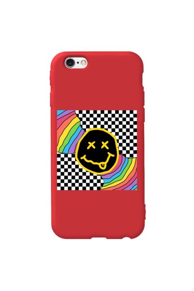 WANNA PROTECT iPhone 6S Red Color Rainbow Face Velvet Patterned Silicone Phon...