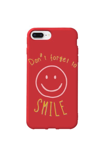 WANNA PROTECT iPhone 7 Plus Red Color Smile Velvet Patterned Silicone Phone Case