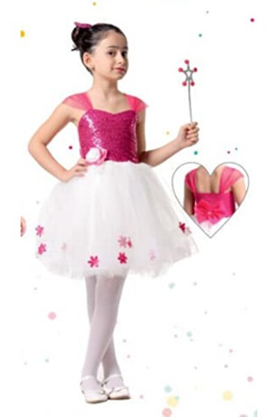 Samyeli Eteği Çiçek Detaylı Tül Kız Çocuk Elbise