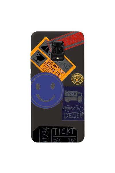 WANNA PROTECT Xiaomi Redmi Note 9 Pro Black Color Warning Velvet Patterned Si...