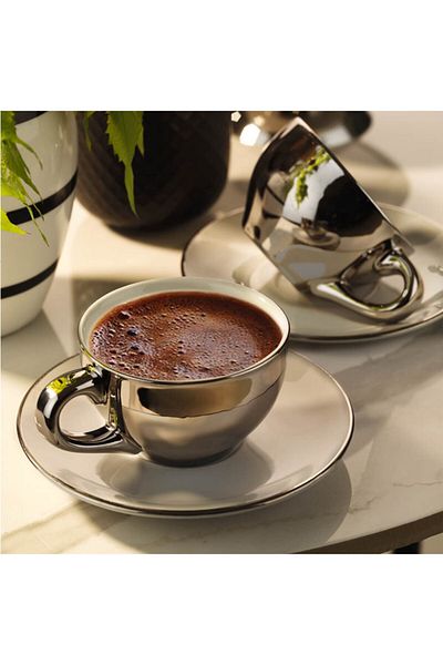 Kütahya Porselen Stella Double 2-Piece Coffee Set Platinum Plated Acrst04kt54020
