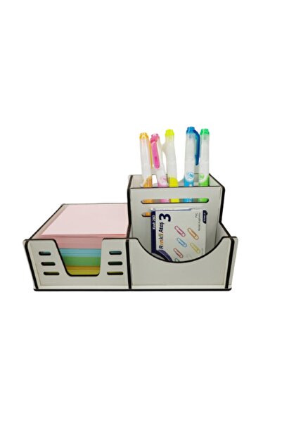 FİYPER Suport stilou de birou din lemn cu 3 compartimente alb