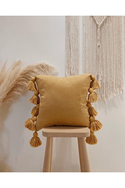 Hestia Home Hestia Home Kırlent Kılıfı Yastık Kılıfı Çok Püsküllü Keten Sarı ...