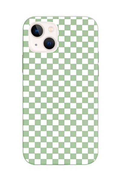 Spoyi Iphone 13 Uyumlu Dama Tasarımlı Yeşil Lansman Telefon Kılıfı