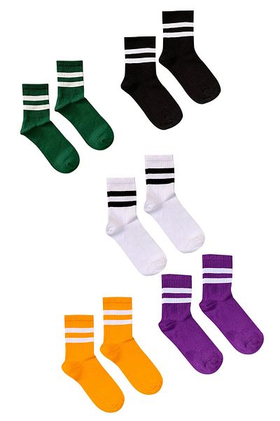 Altınay 5-Piece Long Double Stripe Perfumed College Women's Socks Klj5b