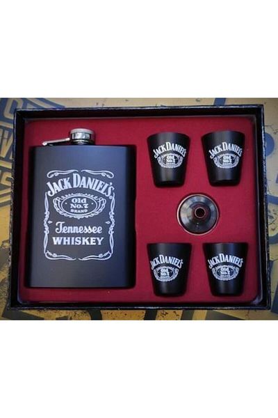 Tina Jack Matte Black Steel Drink Flask with Shat Glass Gift Set