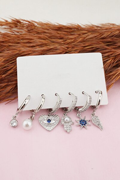 By Zeyna Aksesuar Kadın Altın Kaplama Kararmaz Zirkon Taşlı Inci Ve Kalp Deta...