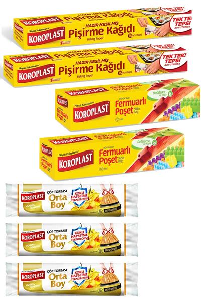 Koroplast Fermuarlı Baskılı Poşet X2+ Hazır Kesim Pişirme Kağıdı X2+vanilya Büzgülü Çöp Poşeti X3