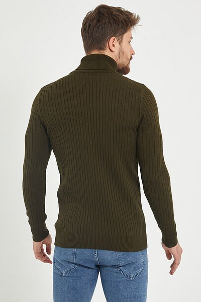 COOL TARZ Ανδρικά Χακί μαλλιά πλεξούδα μοτίβο Turtleneck λεπτό πουλόβερ πουλόβερ