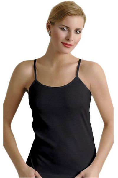 Tutku Women's Black Ribbed Rope Strap Undershirt, Pack of 6