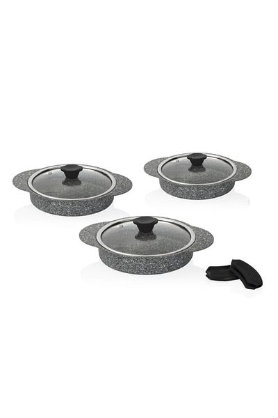 Taç 9 Piece Granite Pot Pan and Saucepan Set Gray