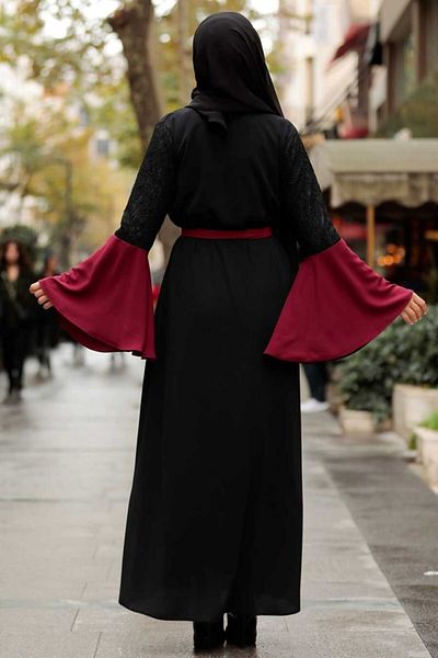 Neva Style - Claret Red Hijab Abaya with Sleeves Detail 55510br