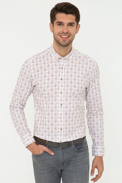 Pierre Cardin Ανδρικό πουκάμισο ανοιχτό καφέ G021SZ004.000.1359915