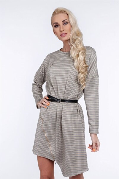 fasardi Fermuar Detaylı Asimetrik Mini Elbise