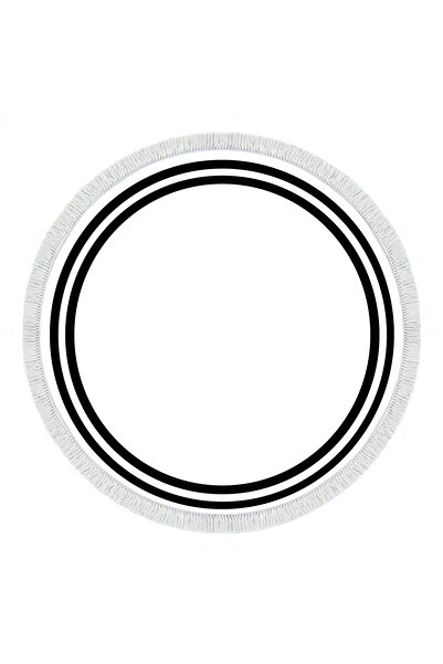 Alanur Home Eko Trend Djt Haı Yıkanabilir Kaymaz Taban 1696 Yuvarlak Bordürlü Beyaz Siyah