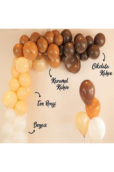 Çemrek Süs Parti Brown Birthday Balloon Chain Set - 100 Balloon and Balloon Chain
