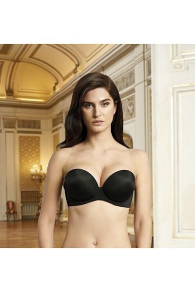 Nurteks Γυναικείο Μαύρο Διπλό Push Up Μεγάλο Στράπλες Σουτιέν