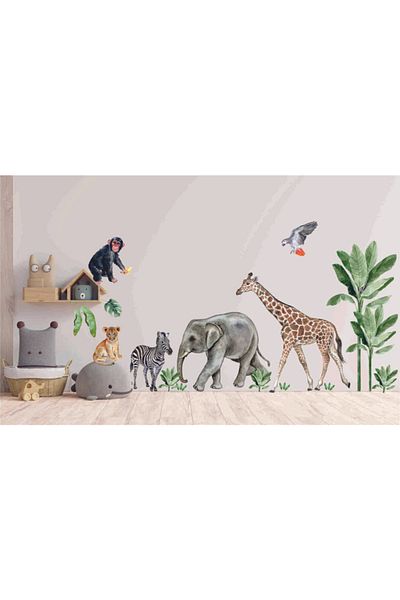 Baskı Madeni Tropical Safari Patterned Wall Sticker