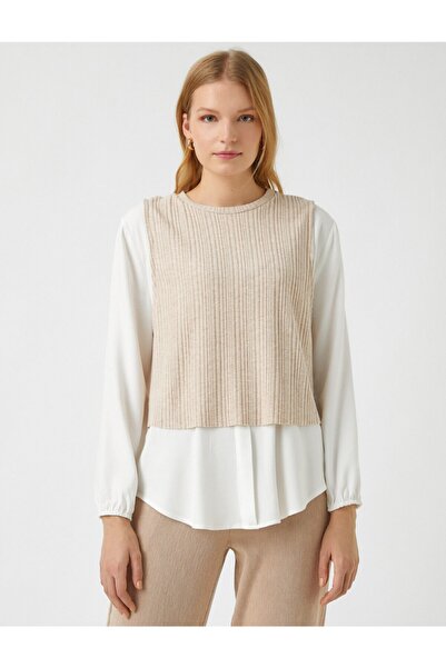 Koton Bluse mit Rundhalsausschnitt aus doppeltem Stoff