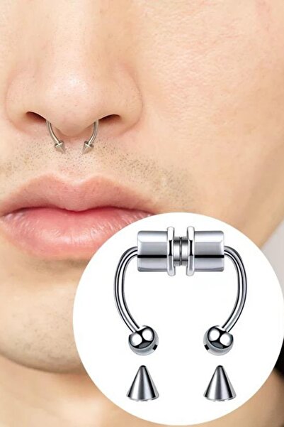 Jaida Moda Gri Mıknatıslı Fake Septum Piercing