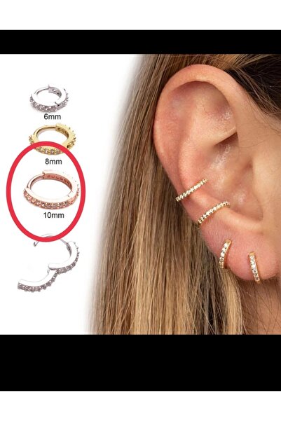 Arescollection Cerrahi Çelik Rosegold Conch Helix Kıkırdak Tam Tur Taşlı Halka Piercing