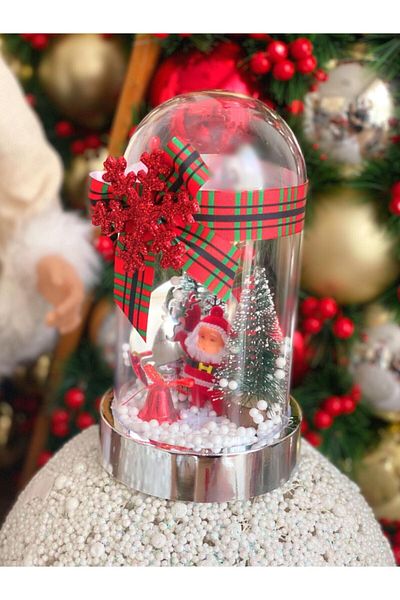 QUEEN AKSESUAR New Year Christmas Luxury Santa Claus Snow Globe Pine Tree Deer Decoration Gift Silver Red