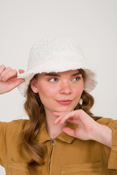 GLANSEO قبعة دلو من القطيفة البيضاء للسيدات