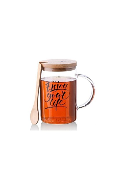 Cagla Homes Bambu Kapaklı Bardak Kaşıklı Kupa Kk75120