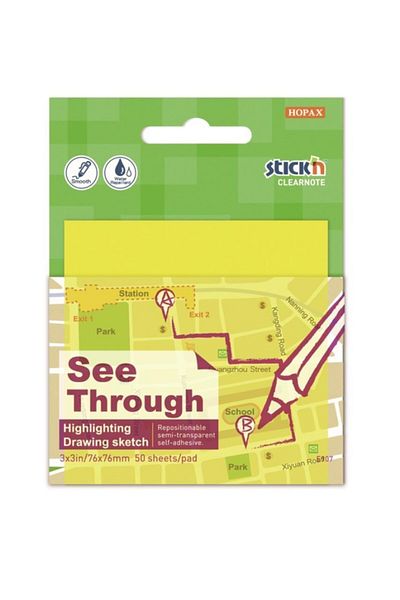 Hopax ورق ملاحظات لاصق شفاف مقاس 76 × 76 مم من Stickn أصفر نيون 50 ورقة (6 عبوات) 21709