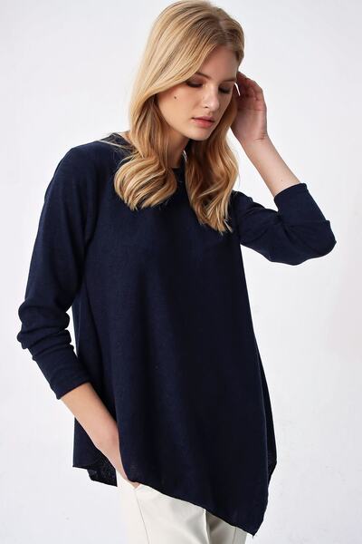 Trend Alaçatı Stili Women's Navy Blue Asymmetrical Cut Tunic ALC-X5261