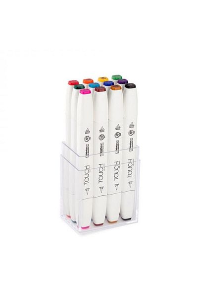 Shinhan Art Shinhan: Twin Brush Marker: Brush Tip Marker Set: 12 Colors: Primary Colors