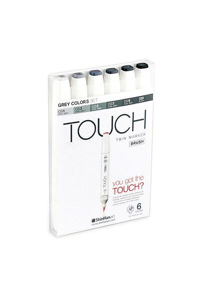 Touch Twin Brush Marker Brush Tip Marker Set 6 Colors Gray Tones