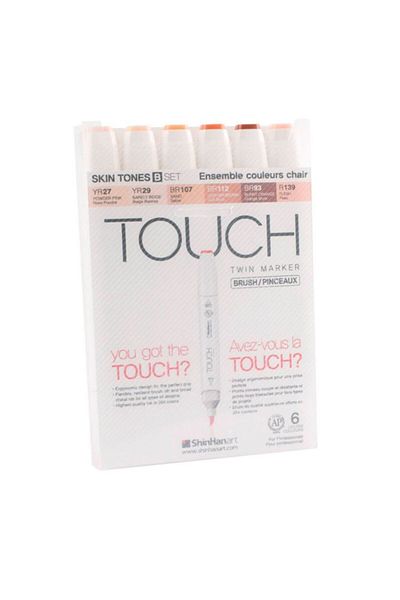 Touch Twin Brush Marker Brush Tip Marker Set 6 Colors Skin Colors B