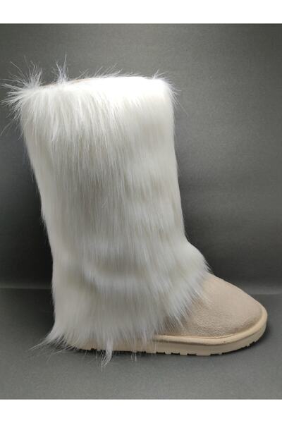 POLENS Жіночі бежеві пухнасті черевики з вовняною підкладкою