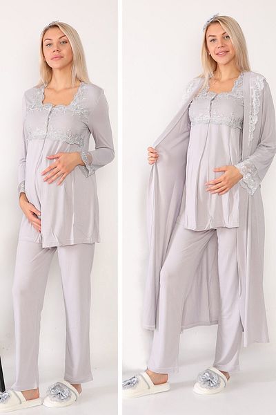 lohusahamile ثوب نوم طويل للحوامل باللون الرمادي للنساء 2601