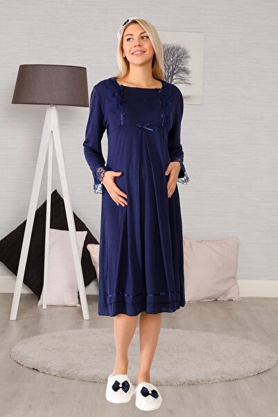 lohusahamile Γυναικείο νυχτικό εγκυμοσύνης Navy Blue Breastfeeding