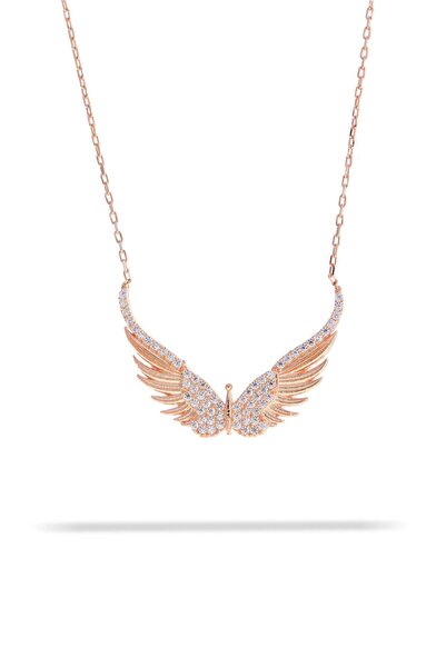 Doğan Silver Kadın Zirkon Taşlı Melek Kanadı Kolye-rose-dgn20674