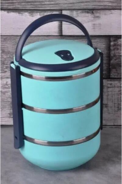 FreshBox 3 Katlı Sızdırmaz Yemek Termosu Sefer Tası Saklama Kabı Mavi 2,25 Litre Turkuaz